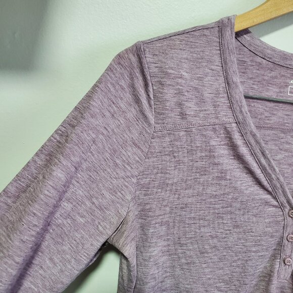 EDDIE BAUER Henley Shirt Roll Tab Long Sleeve Heathered Purple Women's Medium - Picture 4 of 14